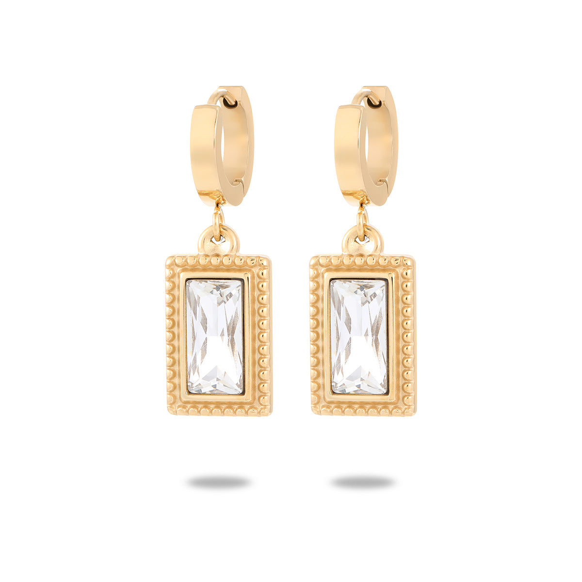 Titanium Steel Rectangular Zircon Drop Hoop Earrings
