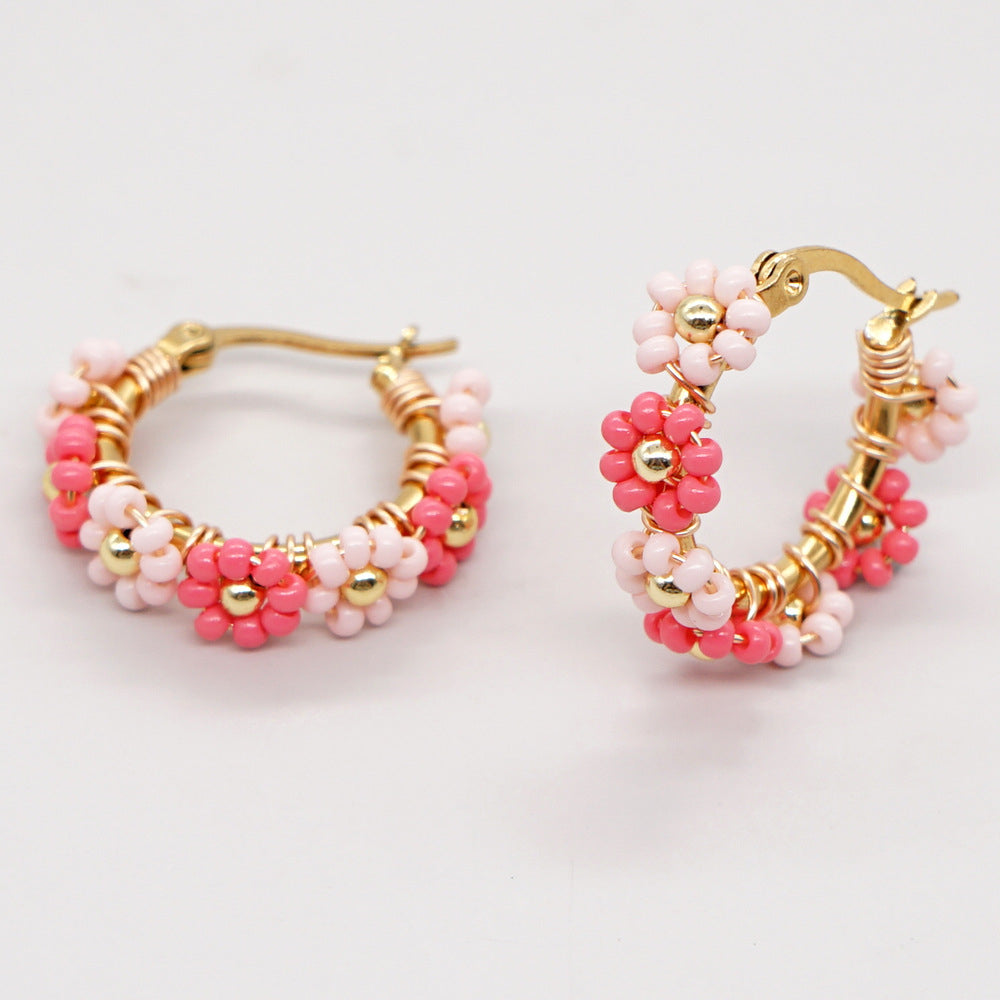 925 Silver Handmade Glass Flower Hoop Earrings