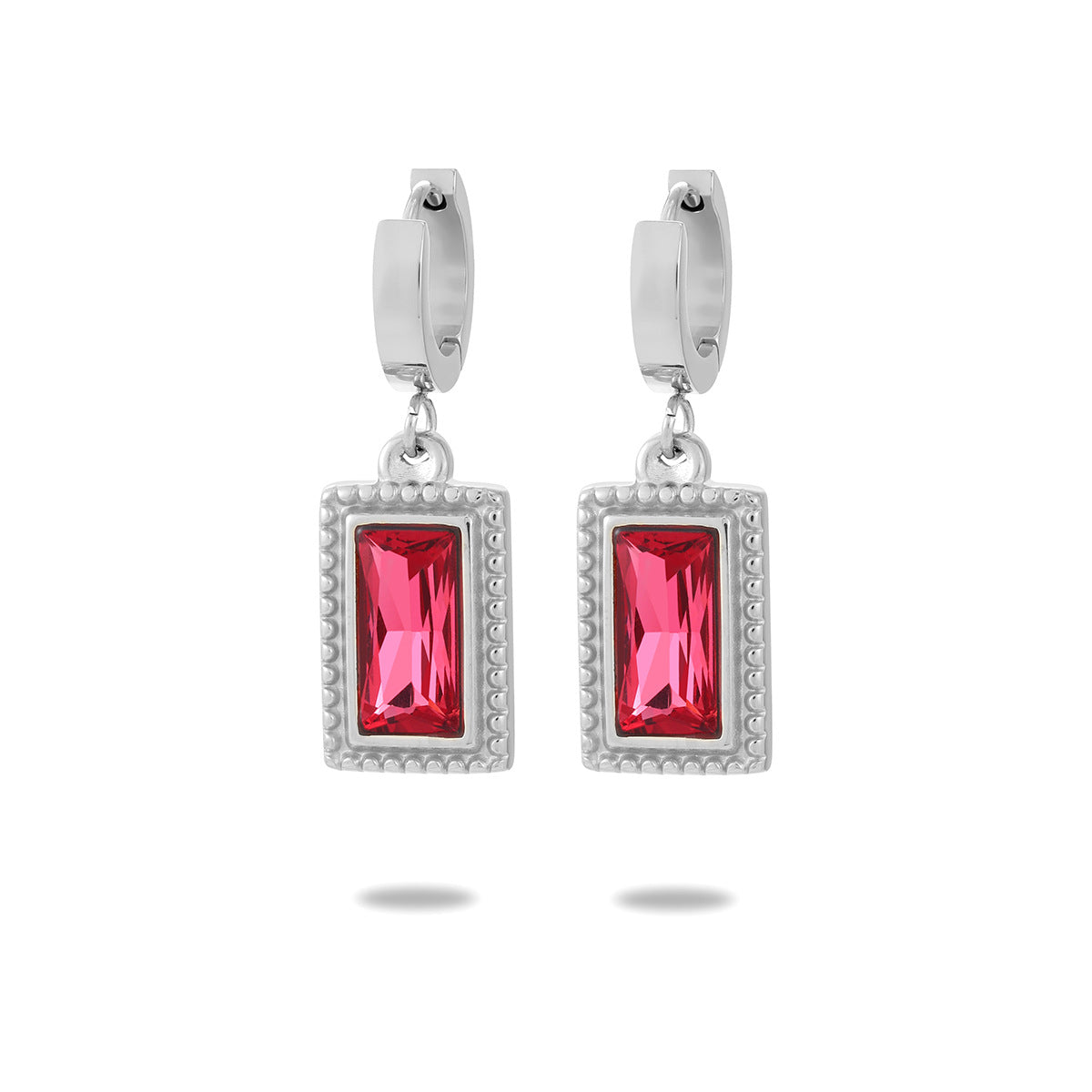 Titanium Steel Rectangular Zircon Drop Hoop Earrings