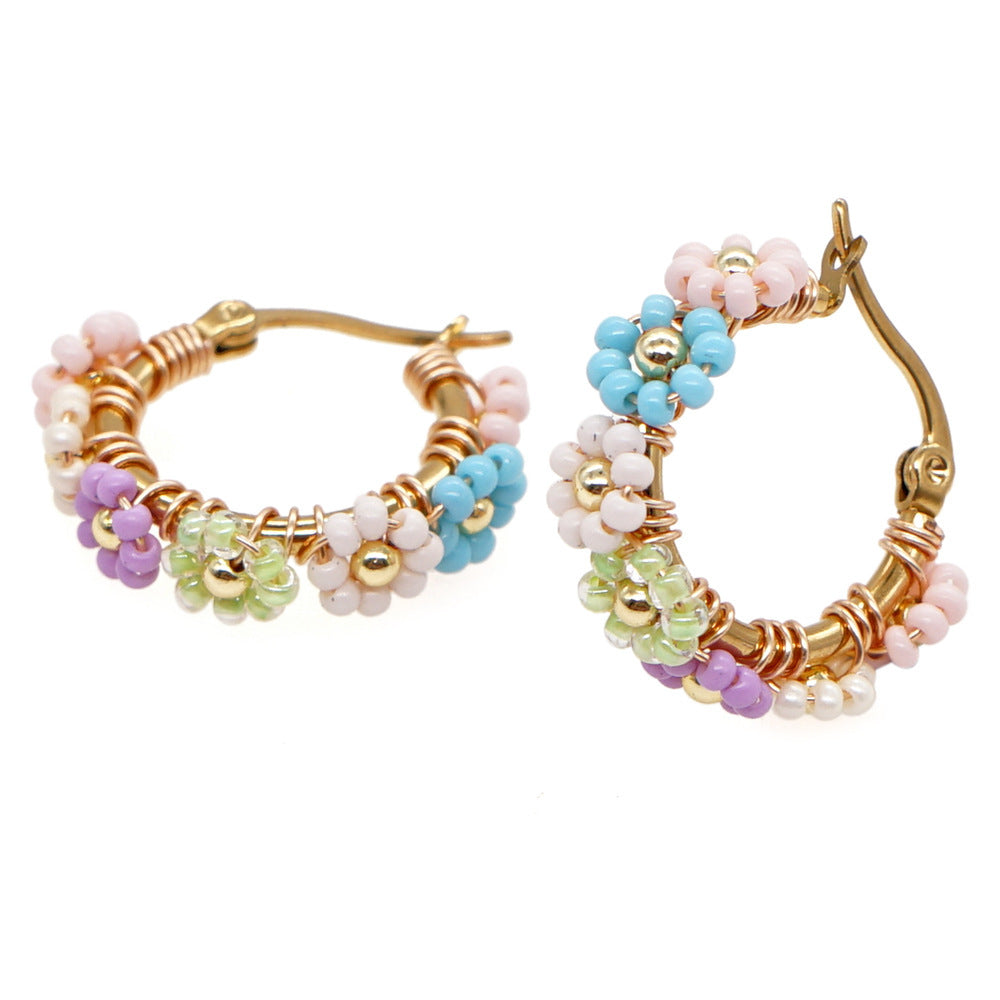 925 Silver Handmade Glass Flower Hoop Earrings