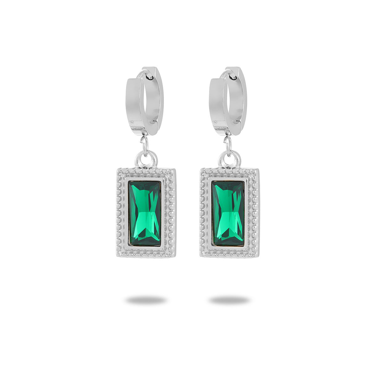 Titanium Steel Rectangular Zircon Drop Hoop Earrings