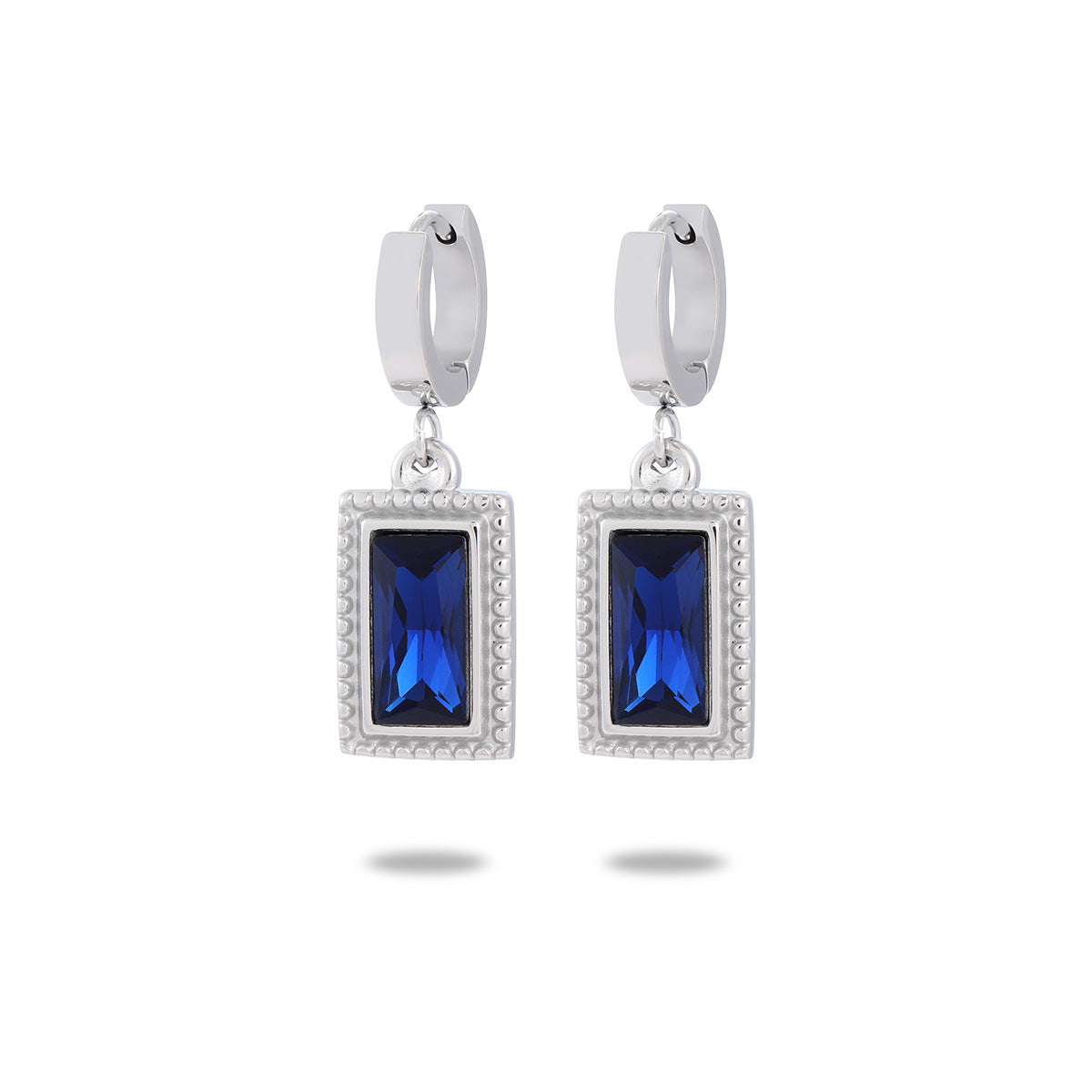 Titanium Steel Rectangular Zircon Drop Hoop Earrings