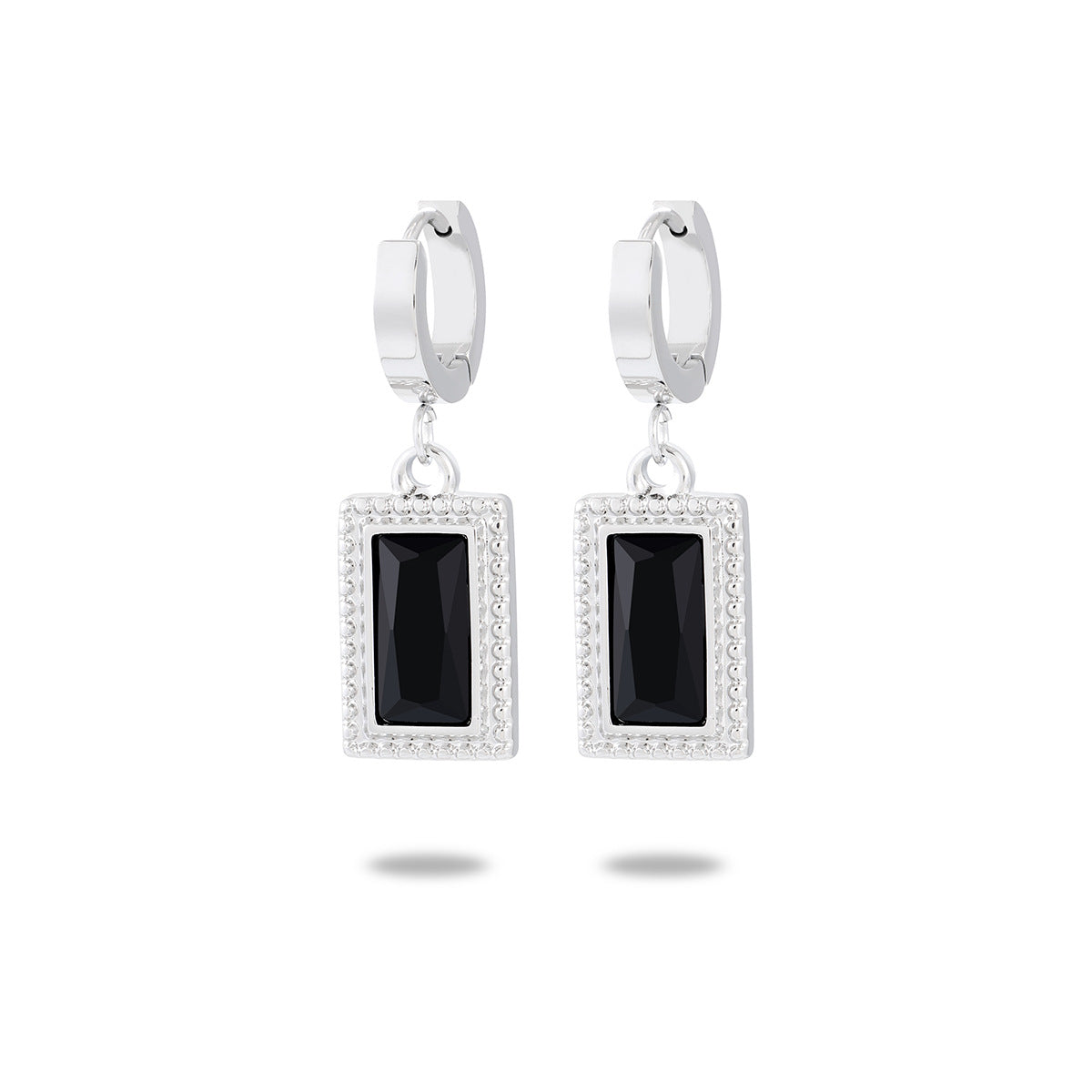 Titanium Steel Rectangular Zircon Drop Hoop Earrings