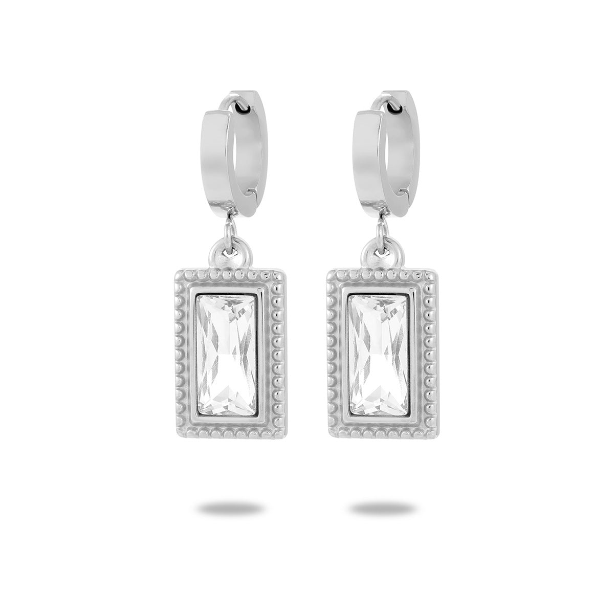 Titanium Steel Rectangular Zircon Drop Hoop Earrings