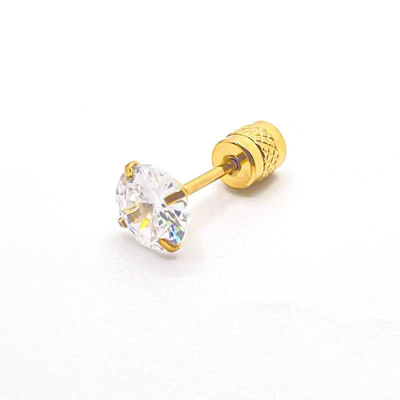 Titanium Round Zirconia Screw Back Stud Earrings